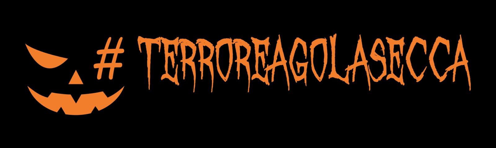 Zucca di Halloween sorridente e hashtag #TerroreAGolasecca